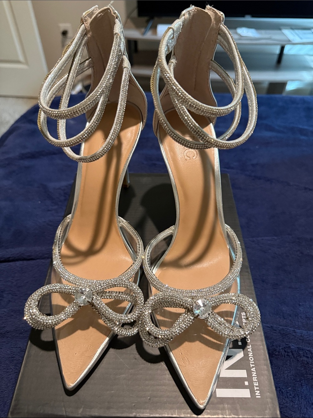 INC International Concepts Silver Crystal Loop Pointed-Toe Heels